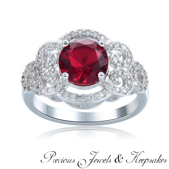 Wine Red Cubic Zircon Crystal Sterling Silver Ring - Picture 1 of 5